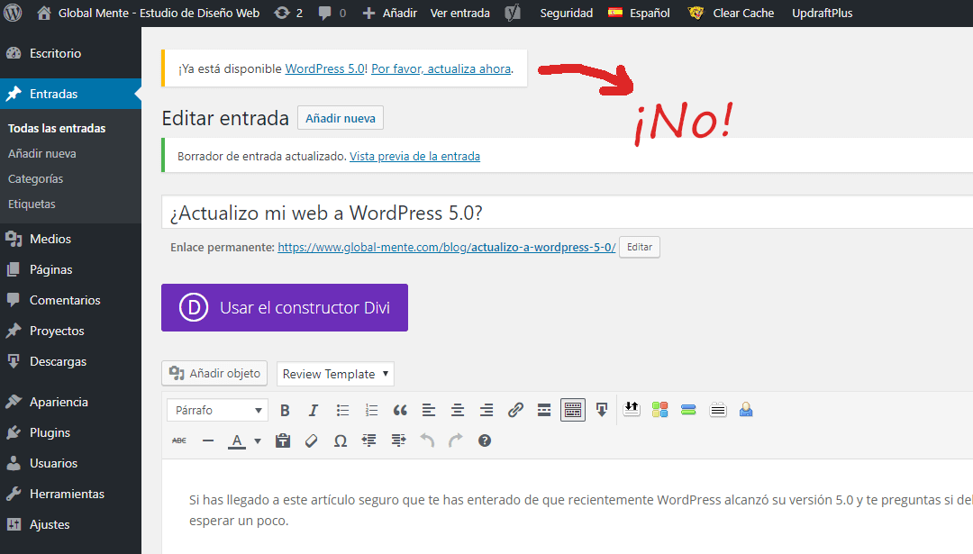 ¿Actualizo mi web a WordPress 5.0?